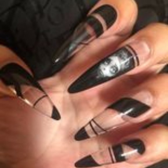 A Corpse Bride black n clear  luxury press on nails com in any length n shape - Picture 1 of 4